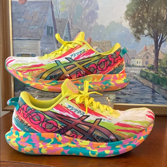 Asics Noosa Tri 13 Neon Yellow and Pink Sneakers with Vibrant Colors and Design - Picture 10 of 14